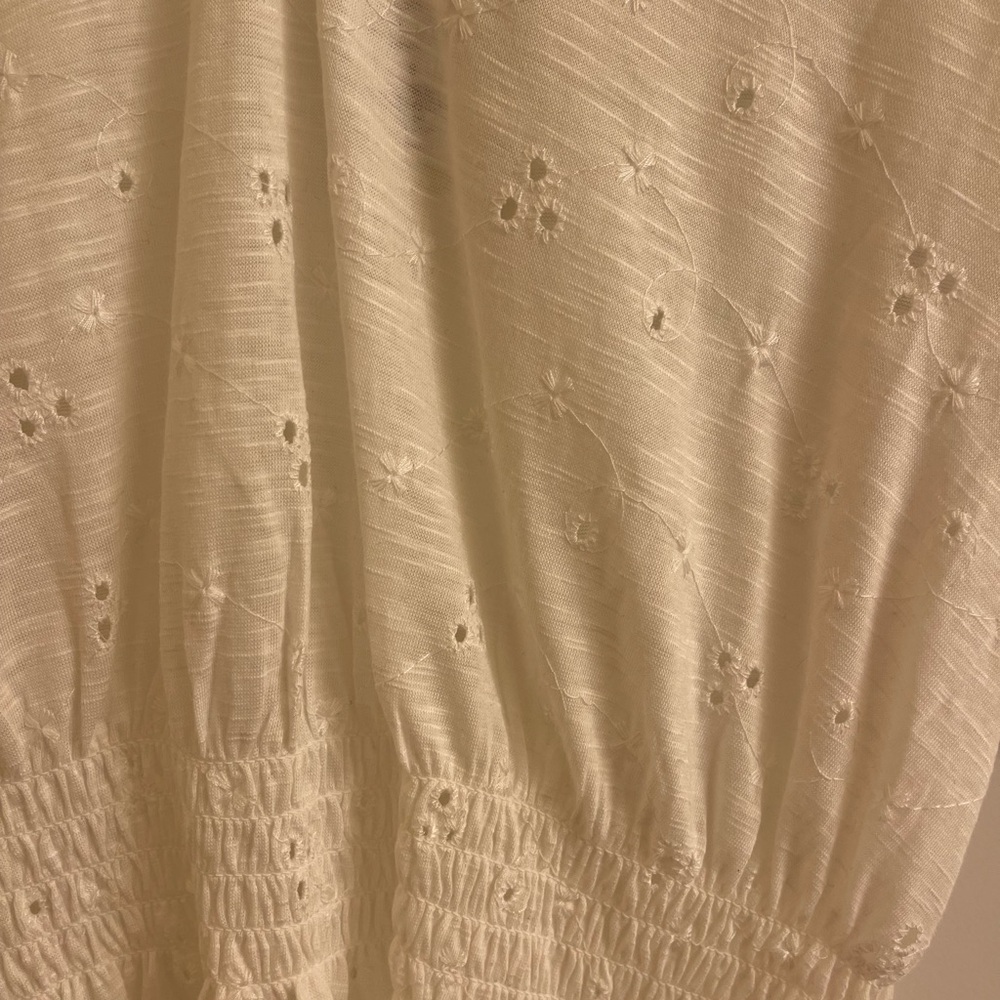 NEW WITH TAGS! White/Cream colored short sleeved peplum (eyelet) top - Picture 2 of 2